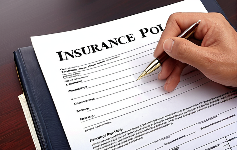 **Insurance Policy Agreement:** Depict a formal contract document labeled "Policy" being signed by a customer and an insurance agent, emphasizing the terms, coverage details, and the legal agreement aspect.
