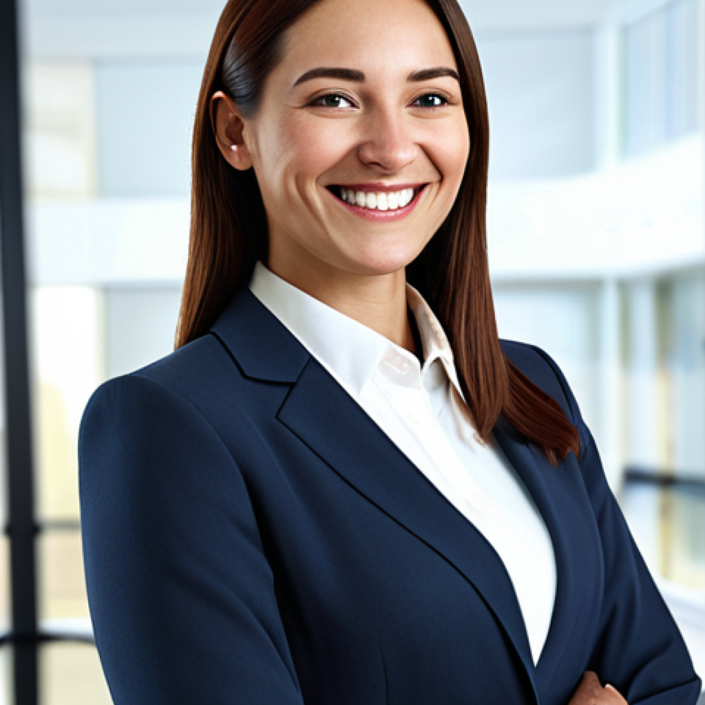 보험중개사와 관련된 고객 관계 관리 성공 사례 연구 분석 및 사례 - A professional female insurance advisor in a modern office setting, wearing a modest business suit, ...