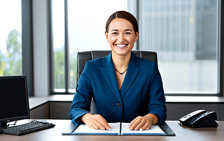 보험중개사 시험 관련 질의응답 모음 - "A professional insurance broker, fully clothed in a modest business attire, smiling confidently in ...