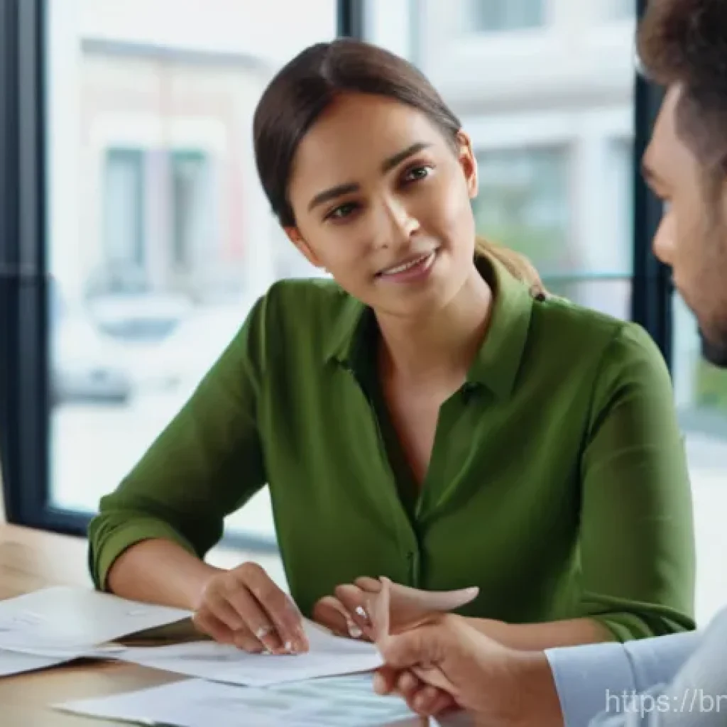 보험중개사 시험과 관련된 고객 만족도 관리 전략 - **Prompt:** A warm, inviting office scene where a friendly, professional female insurance broker, dr...