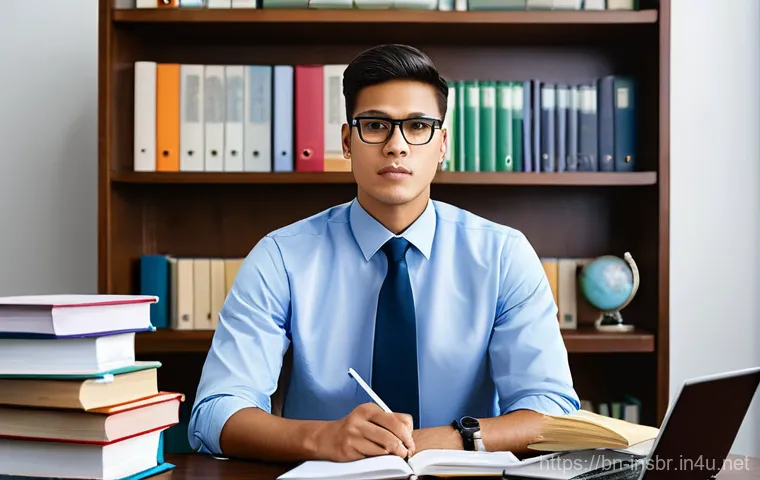 보험중개사 자격시험의 주요 도전 과제 - **Prompt 1: The Diligent Insurance Scholar**
    "A young, determined professional, dressed in smart...