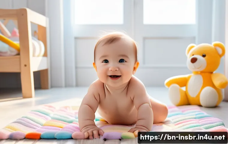 보험중개사로서의 개인 브랜딩 전략 - **Prompt:** "A cute baby wearing a diaper, lying on a colorful playmat with various soft toys around...