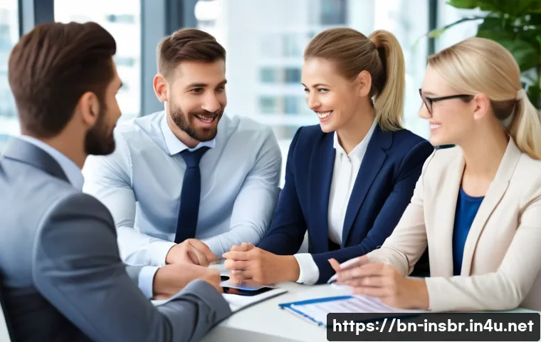 보험중개사로서의 성공을 위한 팁 - **Prompt**: "A diverse group of clients, including a young professional couple and a small business ...