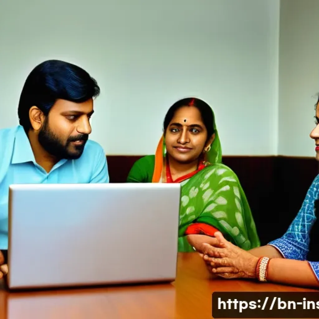 보험중개사 필수 공부 자료 아카이브 - A professional Bangladeshi insurance agent sitting at a modern office desk, engaging warmly with a m...