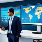 Home 18 보험중개사와 관련된 최신 보험 기술 성공 사례 - A modern insurance broker office scene featuring a diverse team of professionals using smart analyti...