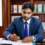 Home 23 보험중개사와 관련된 법적 분쟁 사례 - A professional insurance intermediary in a modern Bengali office setting, reviewing detailed legal c...