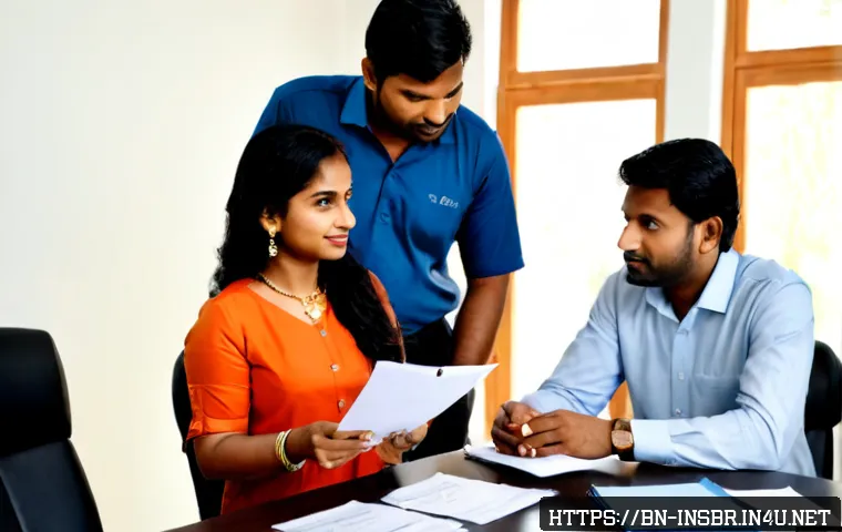 Home 17 보험중개사 실무에서 필요한 기술 - Photorealistic insurance broker in a modern Bangladesh office calmly explaining coverage options to ...