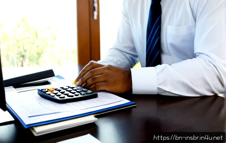 보험중개사 실무에서 주의해야 할 실수 - Photorealistic insurance broker carefully reviewing a client policy folder at a clean modern desk, o...