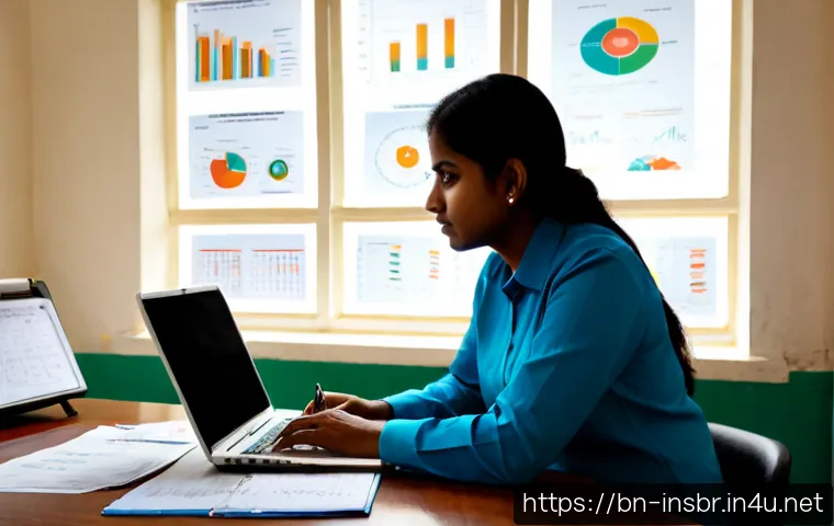 보험중개사 시험 관련 최신 동향 파악 - Photorealistic modern study desk in Bangladesh, a focused adult insurance professional reviewing exa...